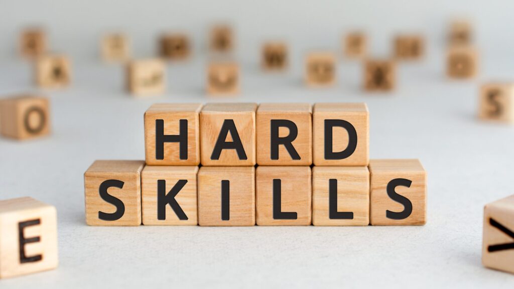 wooden blocks spelling out hard skills