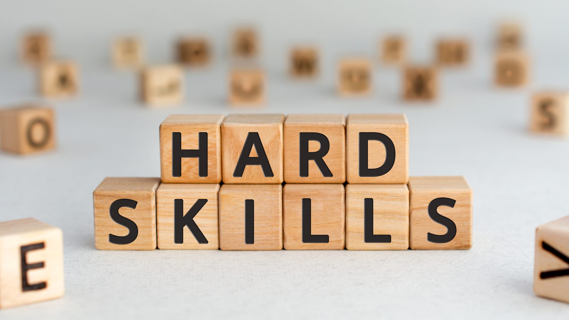 wooden blocks spelling out hard skills